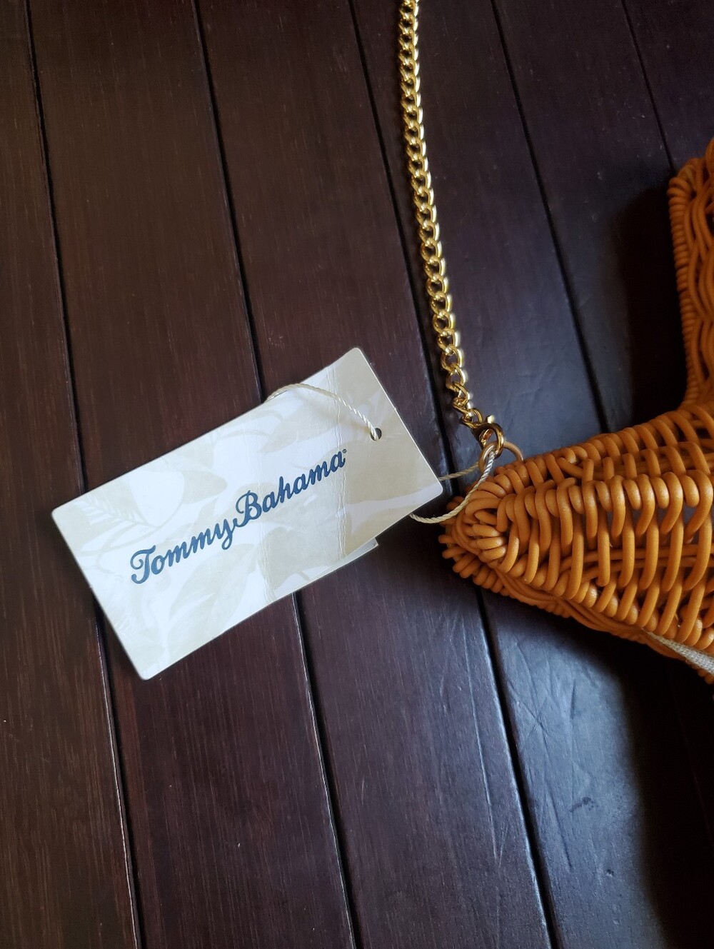Tommy Bahama Starfish Crossbody Bag Gold Chain Natural Woven Brown - Picture 4 of 10